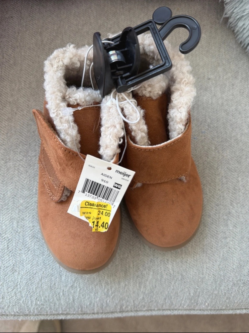 NWT Falls Creek Kids faux suede Ankle Brown Boots w/ Sherpa Cream Lining sz 9